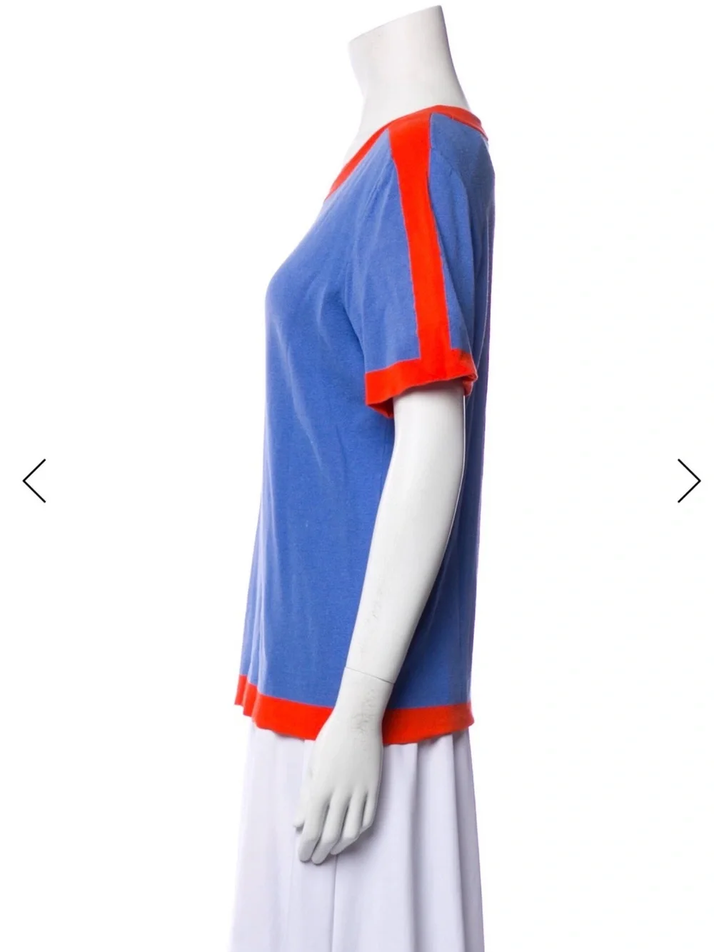 Tory Burch Blue and Orange Short Sleeve sweater. Women's Top